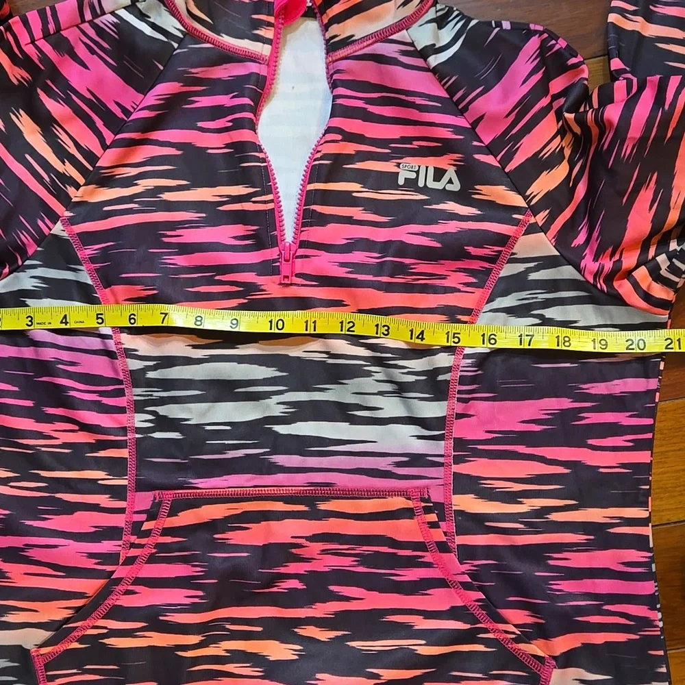 Fila Multicolor Hot Pink Zebra Quarter-Zip Running Pullover - Large